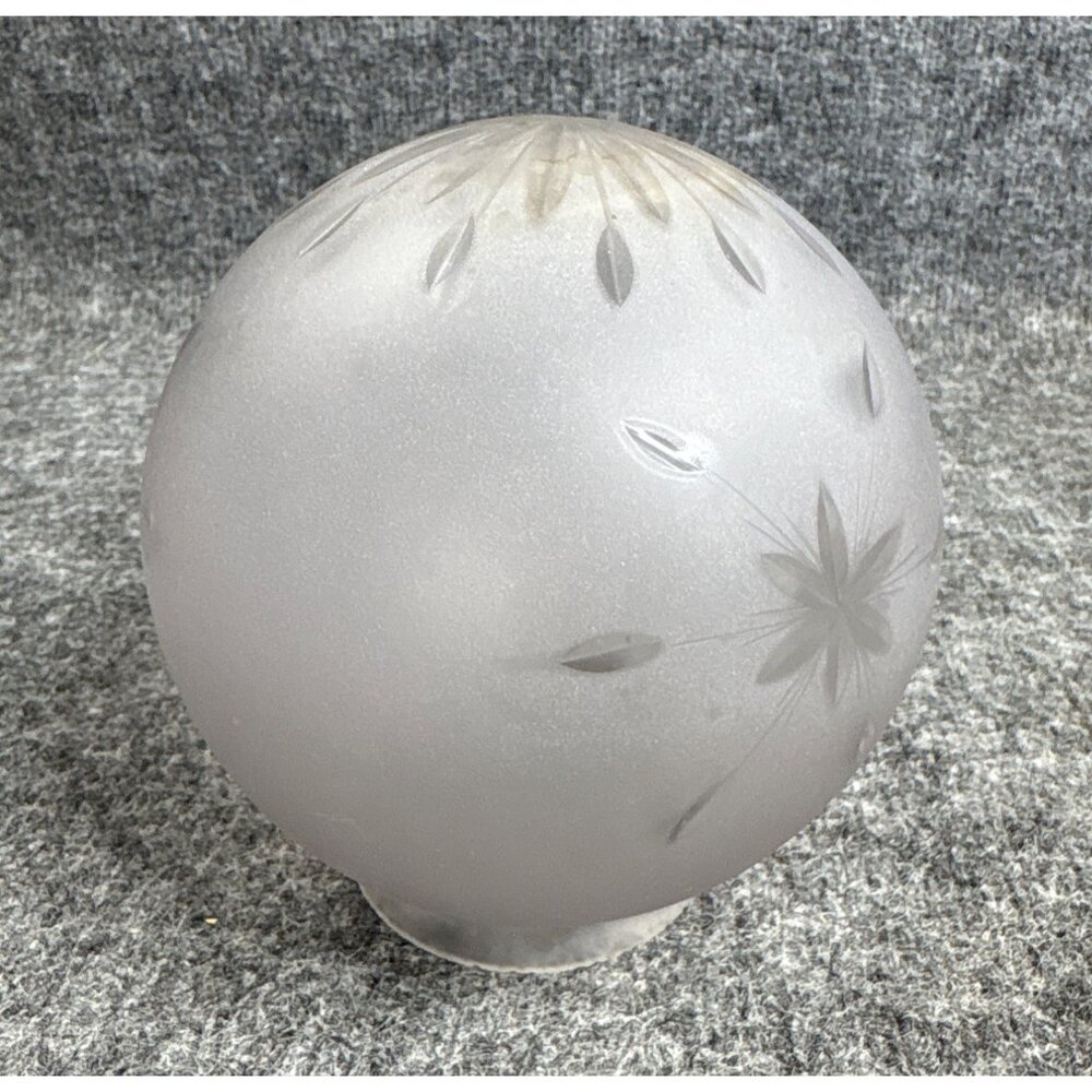 Vtg Frosted Glass Ceiling Light Fixture Globe With Floral Pattern